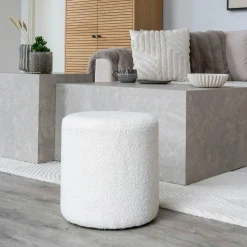 Pouf rond beige en tissu bouclette BRUGES