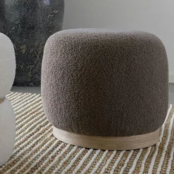 Pouf rond marron effet fourrure sur base bois BRUGES