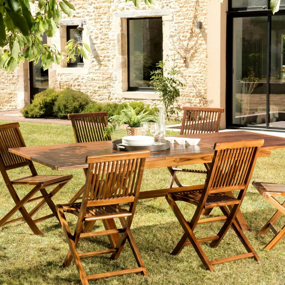 Salle à manger en teck massif pour extérieur table + 6 chaises MACAO