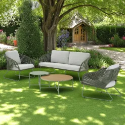 Salon de jardin 4 places avec tables basses, couleur verte MENDOZA
