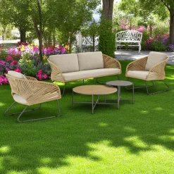 Salon de jardin 4 places avec tables basses, couleur verte MENDOZA
