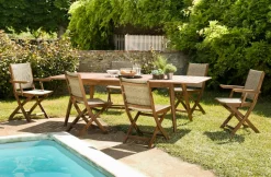 Salon de jardin BAHIA (1 table de jardin extensible 180x240, 4 chaises de jardin, 2 fauteuils de jardin pliants)