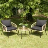 Salon de jardin détente 2 fauteuils 1 table basse rotin synthétique et coussins GIJON