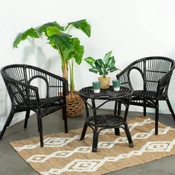 Salon de jardin en rotin noir (2 fauteuils, 1 table basse) COPENHAGUE