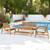 Salon de jardin en teck (1 canapé, 2 fauteuils, 1 table basse) MENDOZA