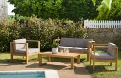 Salon de jardin en teck BERGEN (1 canapé 2 places, 2 fauteuils, 1 table basse)