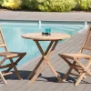 Salon de jardin en teck brut Table ronde pliante 80cm 2 chaises SUMMER
