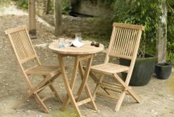 Salon de jardin en Teck table ronde 2 chaises 60cm SUMMER