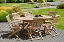 Salon de jardin en teck Table ovale 120/180 cm et 6 chaises Java pliantes SUMMER