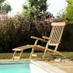 Salon de jardin en teck Table ovale 120/180 cm et 6 chaises Java pliantes SUMMER