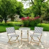 Salon de jardin table ronde + 2 chaises résine blanche tressée motifs bleus BISTROT