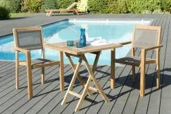 Salon de Jardin Table Teck 70x70cm + 2 Fauteuils empilables SUMMER ref. 30020809