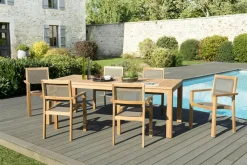 Salon de Jardin Teck Table 220x100 + 6 fauteuils empilables BERGEN ref. 30020839