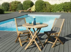 Salon de Jardin Teck Table D80 + 2 chaises pliantes SUMMER ref. 30020848
