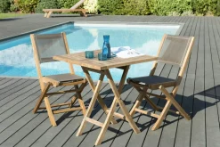 Salon de Jardin Teck Table carrée 70x70 + 2 chaises pliantes SUMMER ref. 30020852