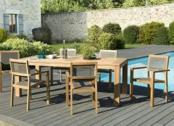 Salon de Jardin Teck Table 220x100 + 6 fauteuils empilables BERGEN ref. 30020837