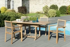 Salon de Jardin Teck Table extensible 120/180 + 4 fauteuils empilables SUMMER ref. 30020843