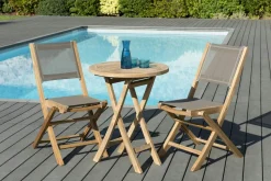 Salon de Jardin Teck Table D60 + 2 chaises pliantes SUMMER ref. 30020847