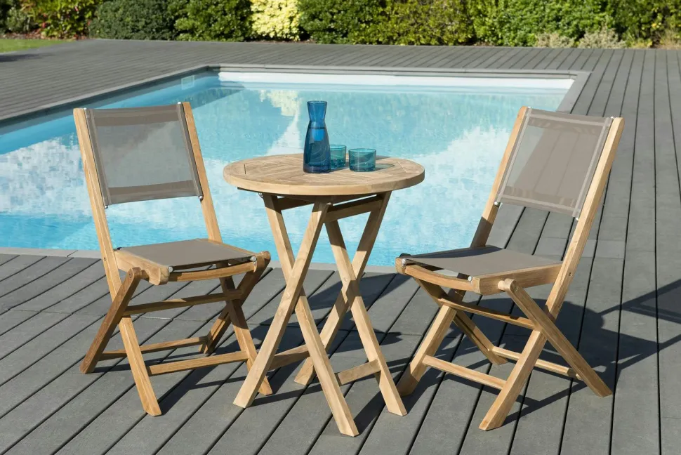 Salon de Jardin Teck Table D60 + 2 chaises pliantes SUMMER ref. 30020847