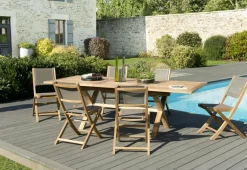 Salon de Jardin Teck Table extensible 180/240 + 6 chaises pliantes SUMMER ref. 30020856