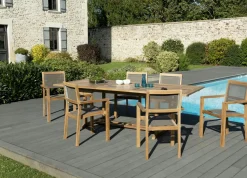 Salon de Jardin Teck Table extensible 180/240 + 6 fauteuils empilables SUMMER ref. 30020846