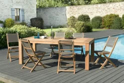 Salon de Jardin Teck Table 220x100 + 6 chaises pliantes BERGEN ref. 30020836