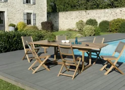 Salon de Jardin Teck Table extensible 180/240 + 6 chaises pliantes SUMMER ref. 30020845