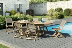 Salon de Jardin Teck Table ovale extensible 180/240 + 6 chaises pliantes SUMMER ref. 30020842