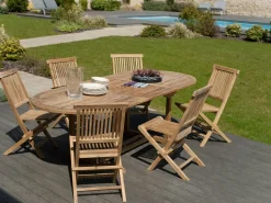 Salon de jardin Teck table ovale 180x100cm 6 chaises SUMMER