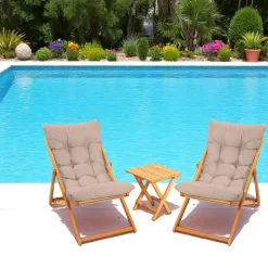 Salon jardin détente 2 places beige - bois et toile SORA