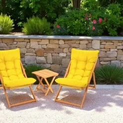 Salon jardin détente 2 places jaune - bois et toile SORA