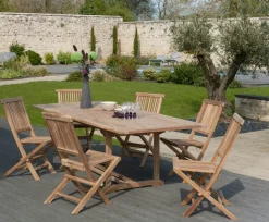 Salon jardin Teck table extensible 180/240cm 6 chaises SUMMER