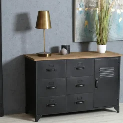 Sellette porte-plante bois-métal noir 80 cm CORUMBA