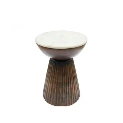 Sellette ronde bois et marbre D39 cm