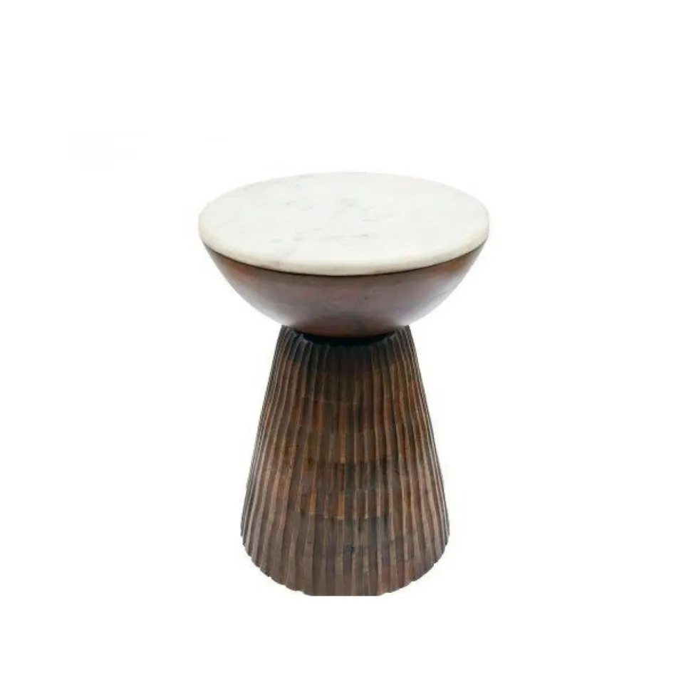 Sellette ronde bois et marbre D39 cm