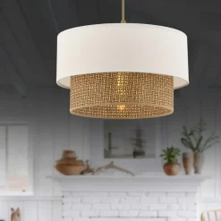 Suspension blanche - double abat-jour avec tressage ZURICH
