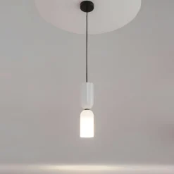 Suspension blanche en verre - sablier & bague noire WINDER