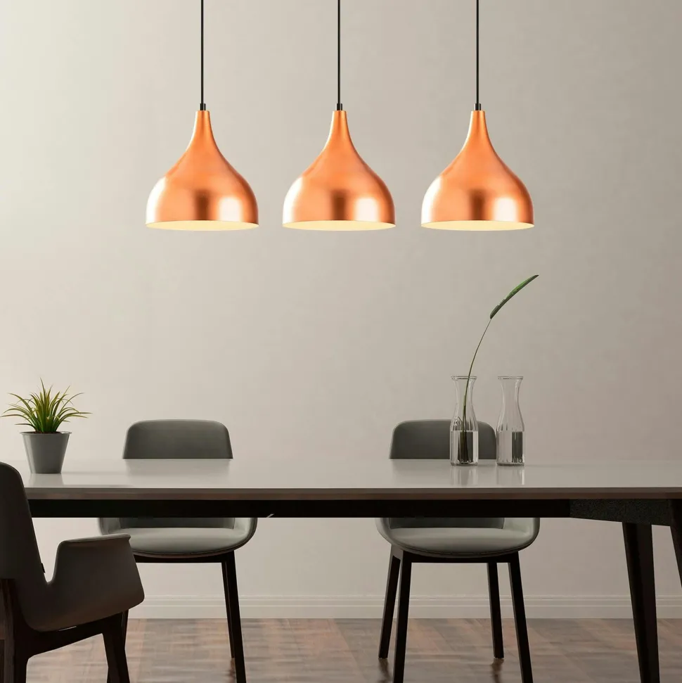 Suspension de cuisine moderne, 3 abat-jour cuivre SILE