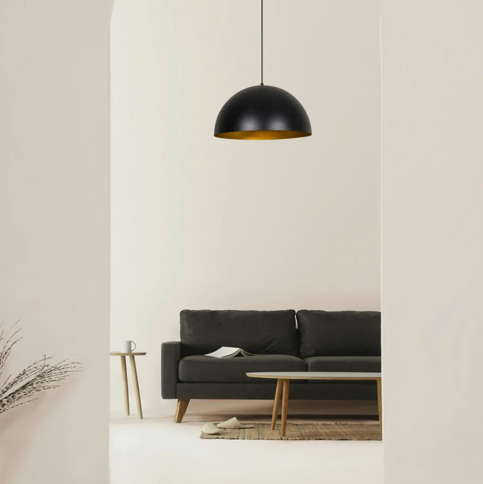Suspension de table blanche dôme intérieur doré Ø50 cm SILE