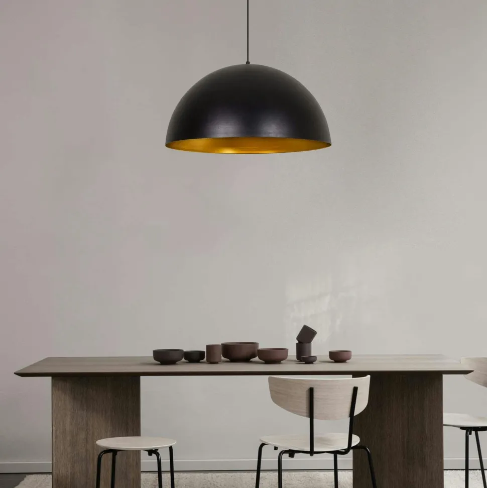 Suspension de table blanche dôme intérieur doré Ø50 cm SILE