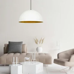 Suspension de table blanche dôme intérieur doré Ø60 cm SILE