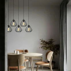 Suspension de table noire design diamant 5 abat-jour ERZIN