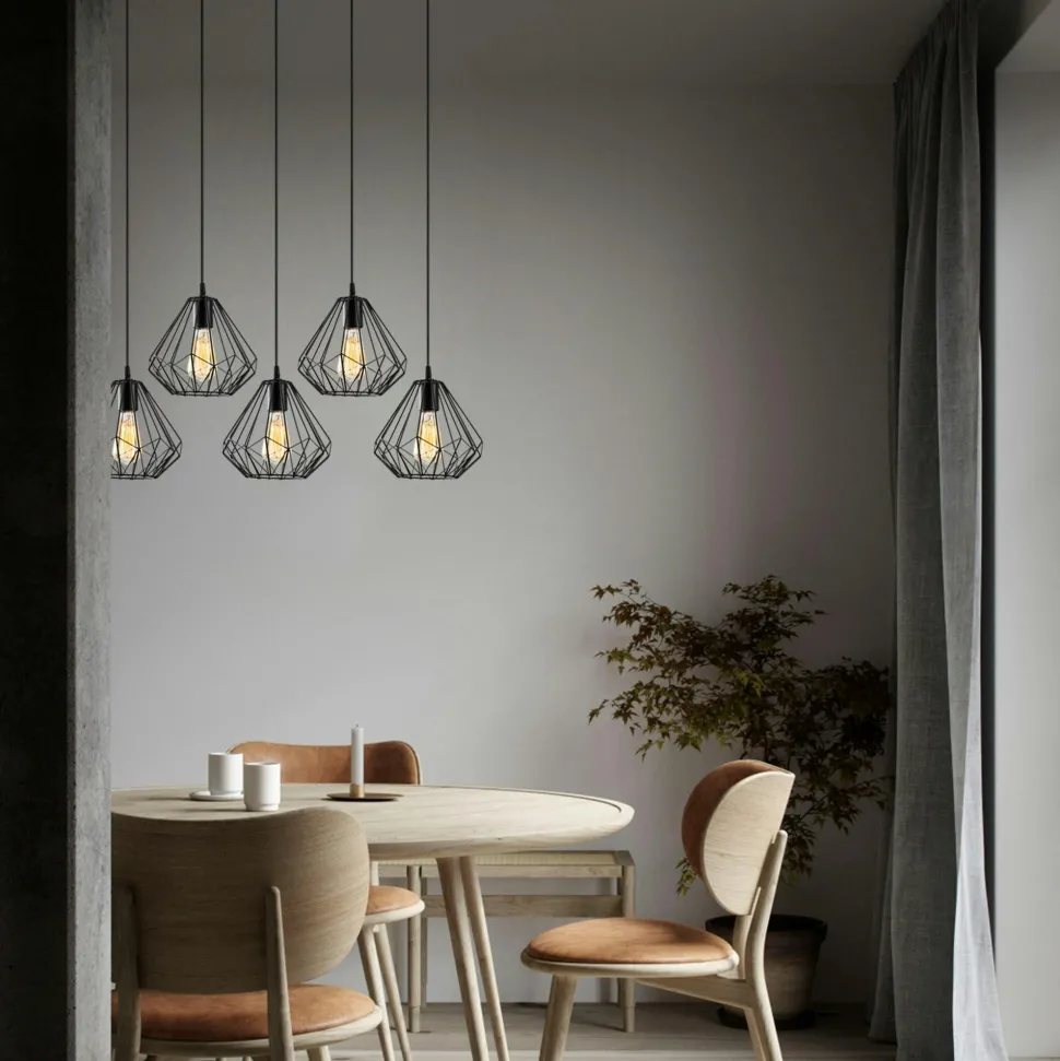 Suspension de table noire design diamant 5 abat-jour ERZIN