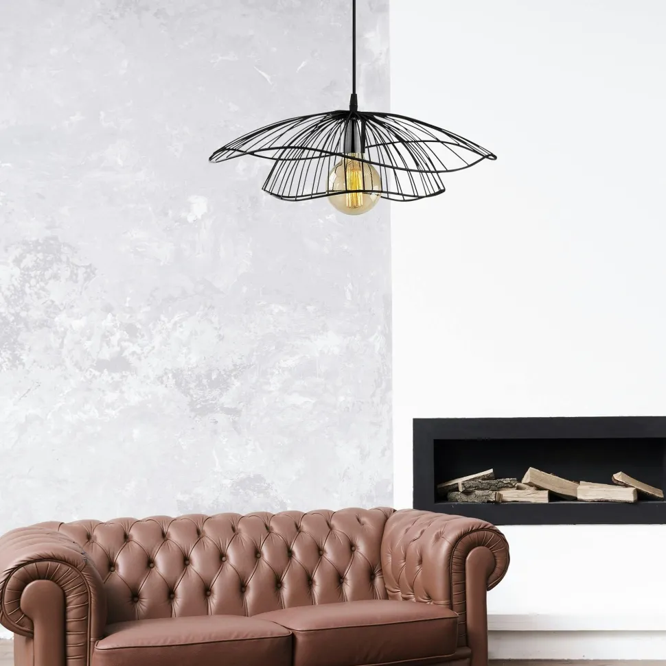 Suspension de table noire design diamant 5 abat-jour ERZIN