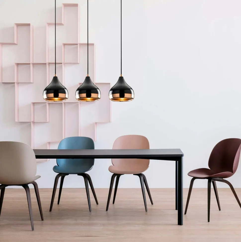 Suspension de table noire et cuivre, 3 abat-jour SILE