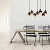Suspension de table noire & cuivre, 7 abat-jour SILE