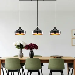Suspension de table noire & cuivre, 3 abat-jour évasés SILE