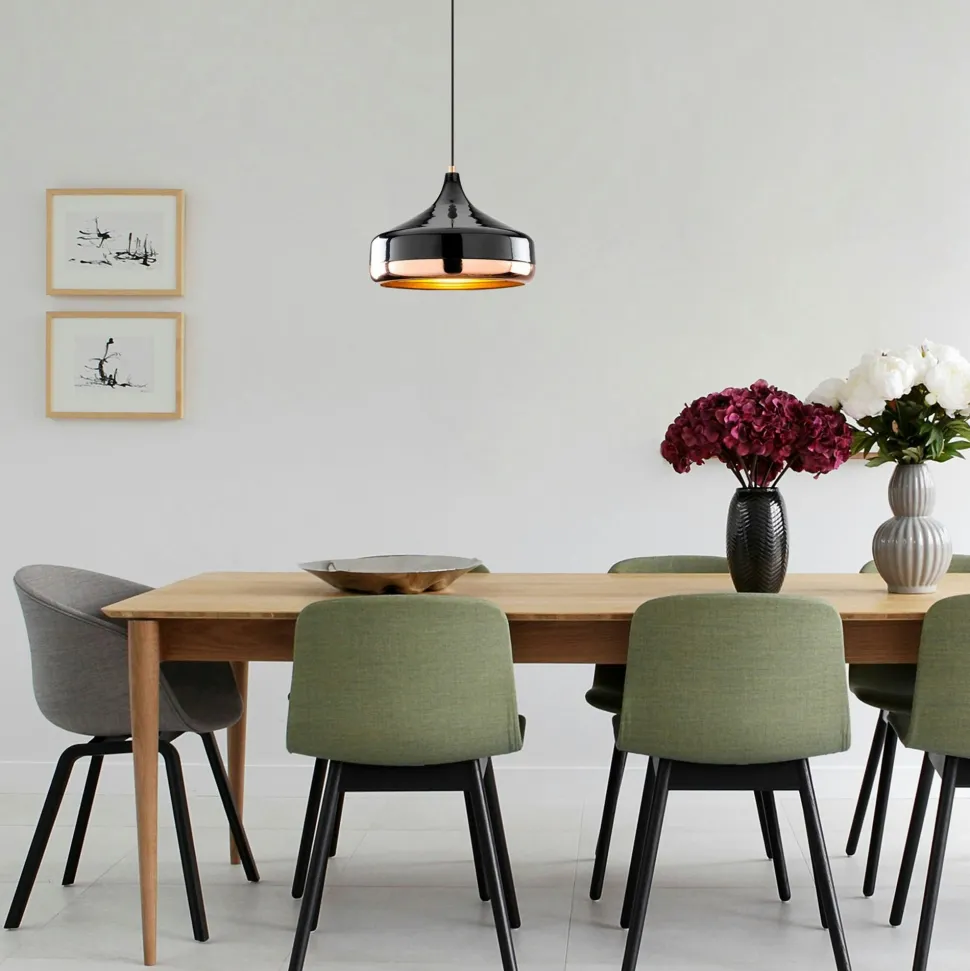Suspension de table noire & cuivre, 3 abat-jour évasés SILE