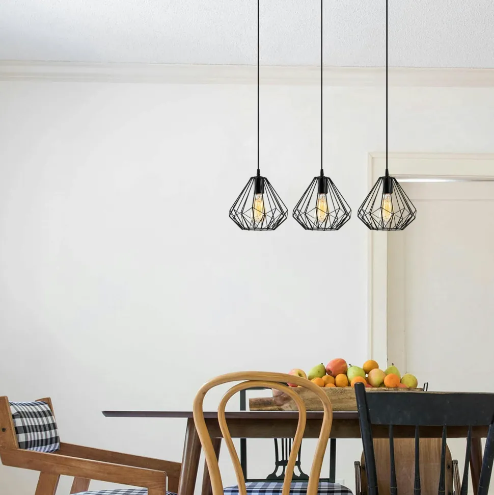 Suspension de table noire design diamant 3 abat-jour ERZIN