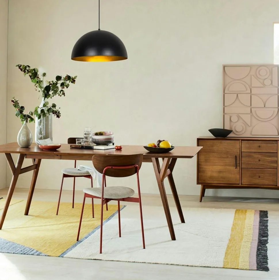 Suspension de table noire dôme intérieur doré Ø60 cm SILE